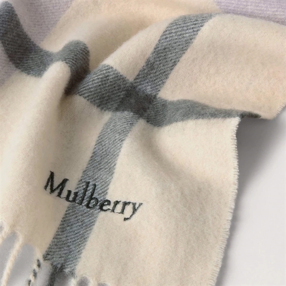 Mulberrry Small Check Merino Wool Scarf Eggshell-Olive 